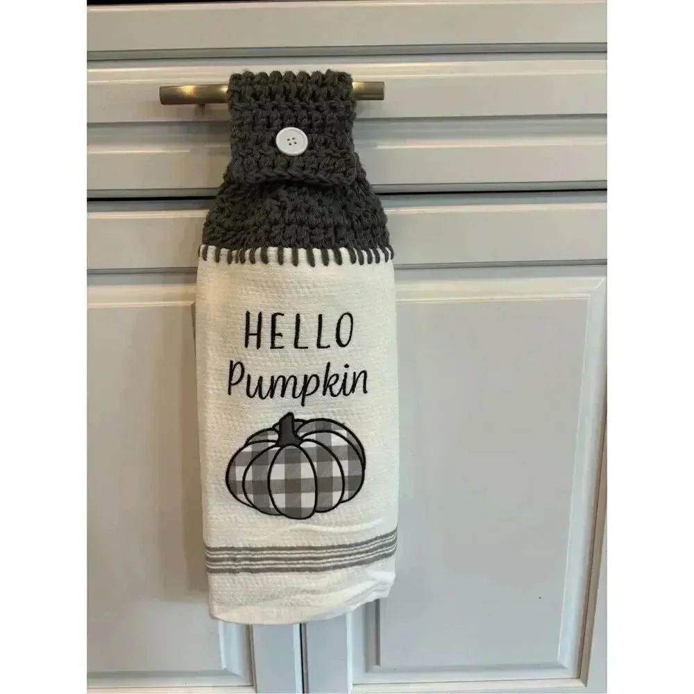 Crochet Top Kitchen towel-Hello pumpkin